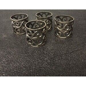 Vintage Brass Filigreed Reticulated Royalty Core Napkin Rings Set Of (4) *Read